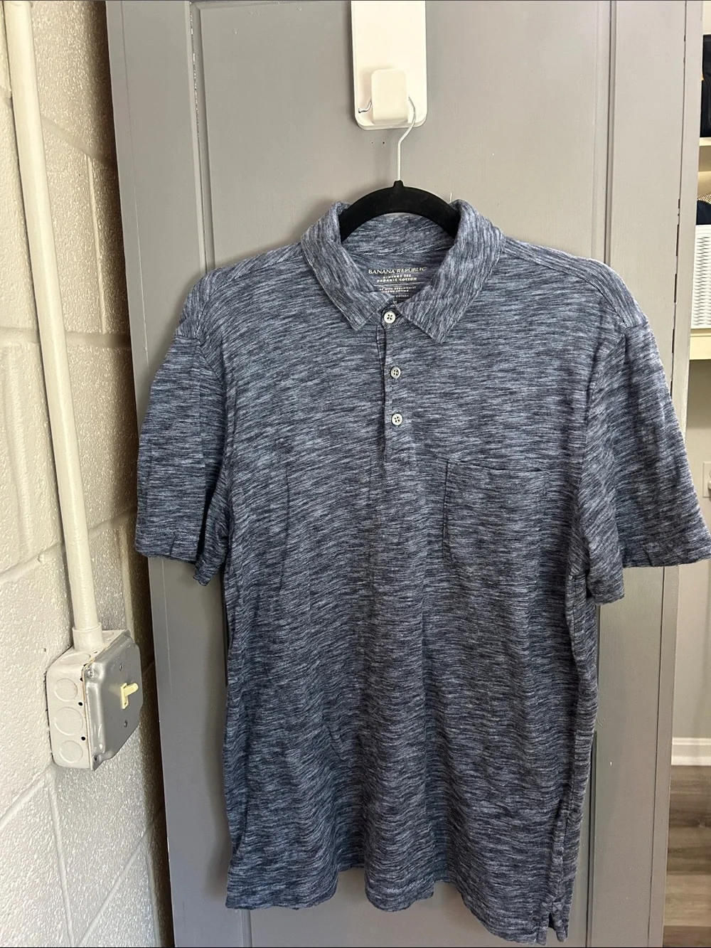 Banana Republic Men's Short-Sleeve Organic Cotton Polo Shirt - Heathered Blue